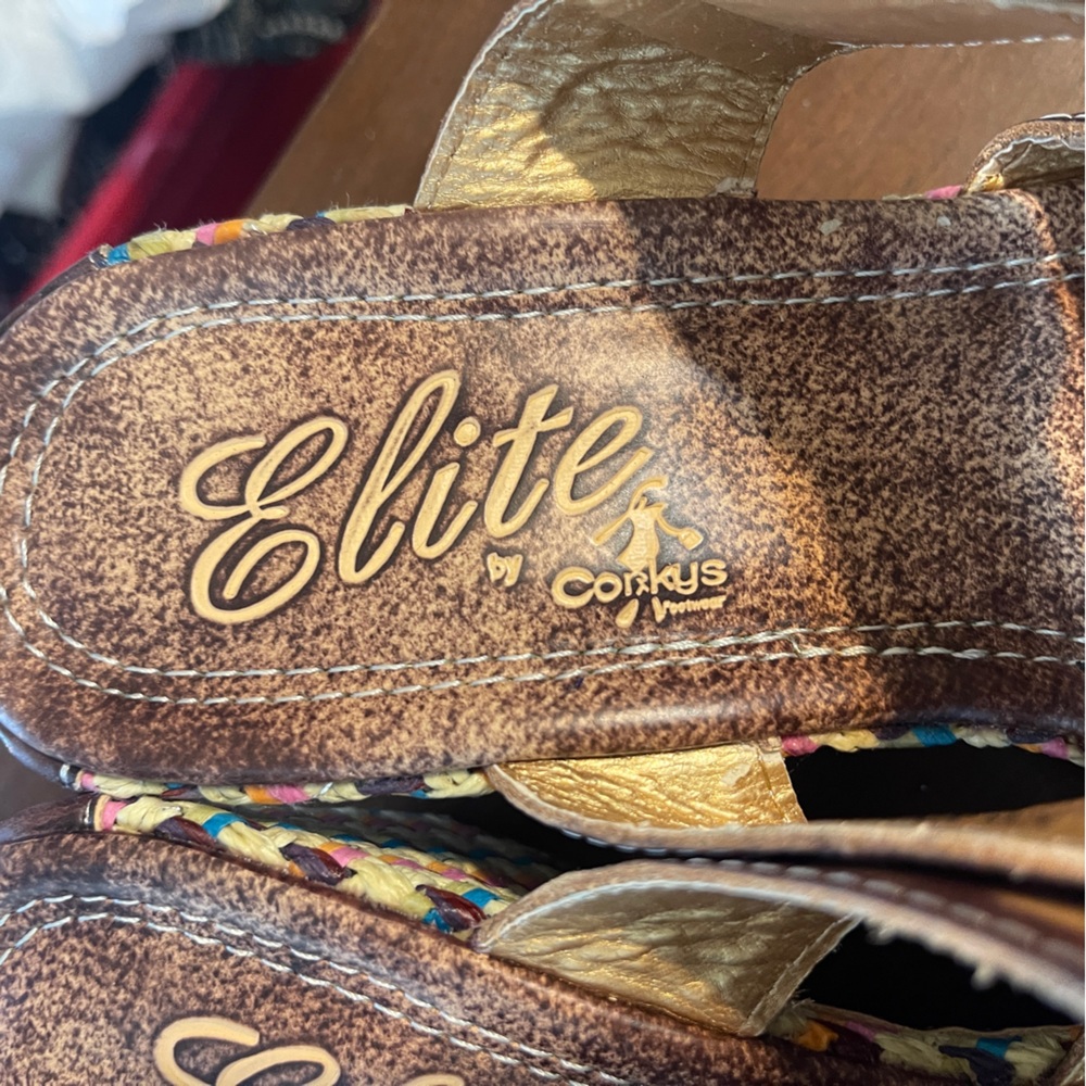 Elite Corkys Poppy Amber Multi Pattern Hand Made Leather Wedge Boho Sandals 8 - Picture 10 of 11